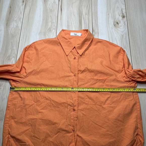 FRANKIE SHOP Lui Organic Cotton Button Up Shirt Womens Size Large Coral Orange - Picture 6 of 12